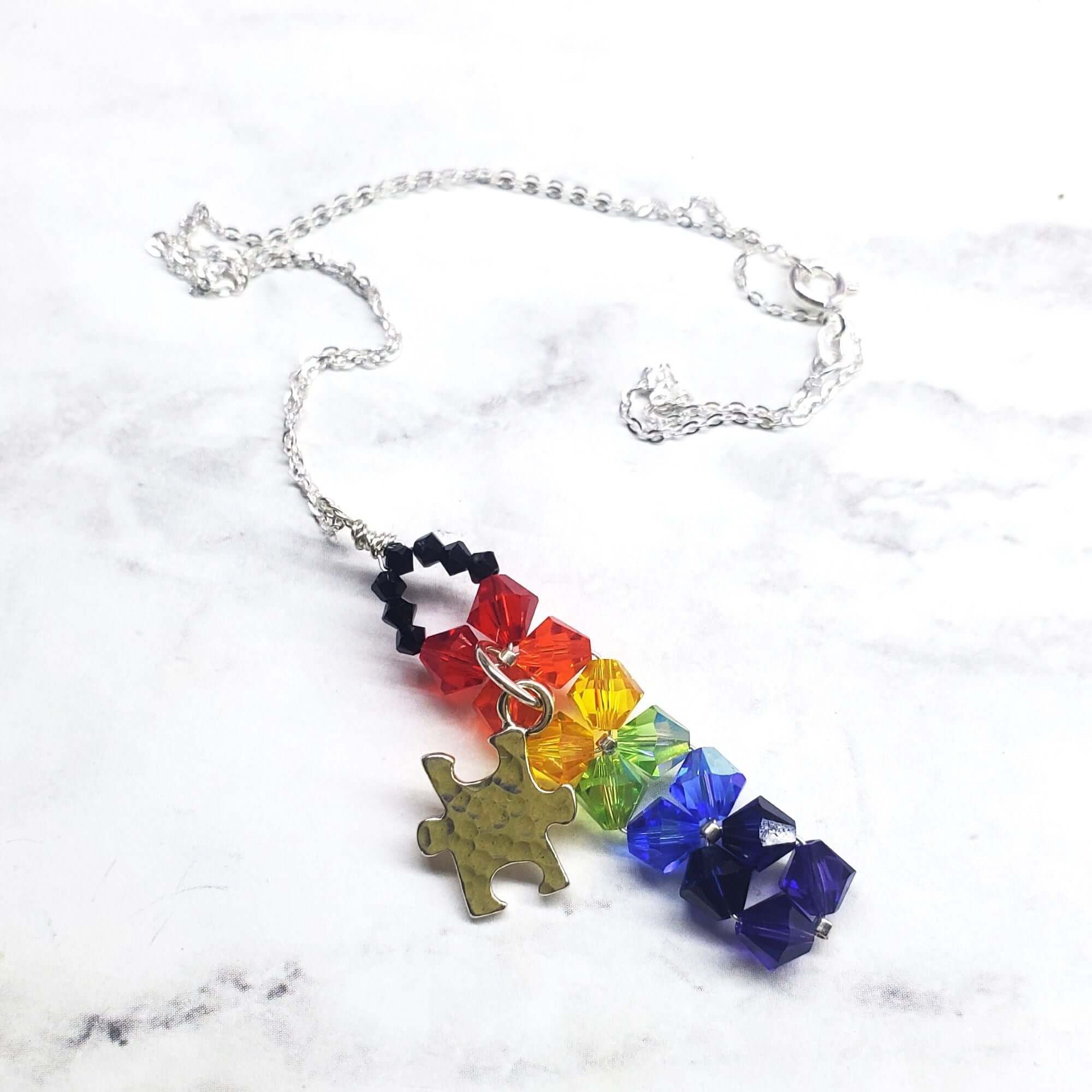 Rainbow Autism Puzzle Piece Bar Necklace Limited Edition