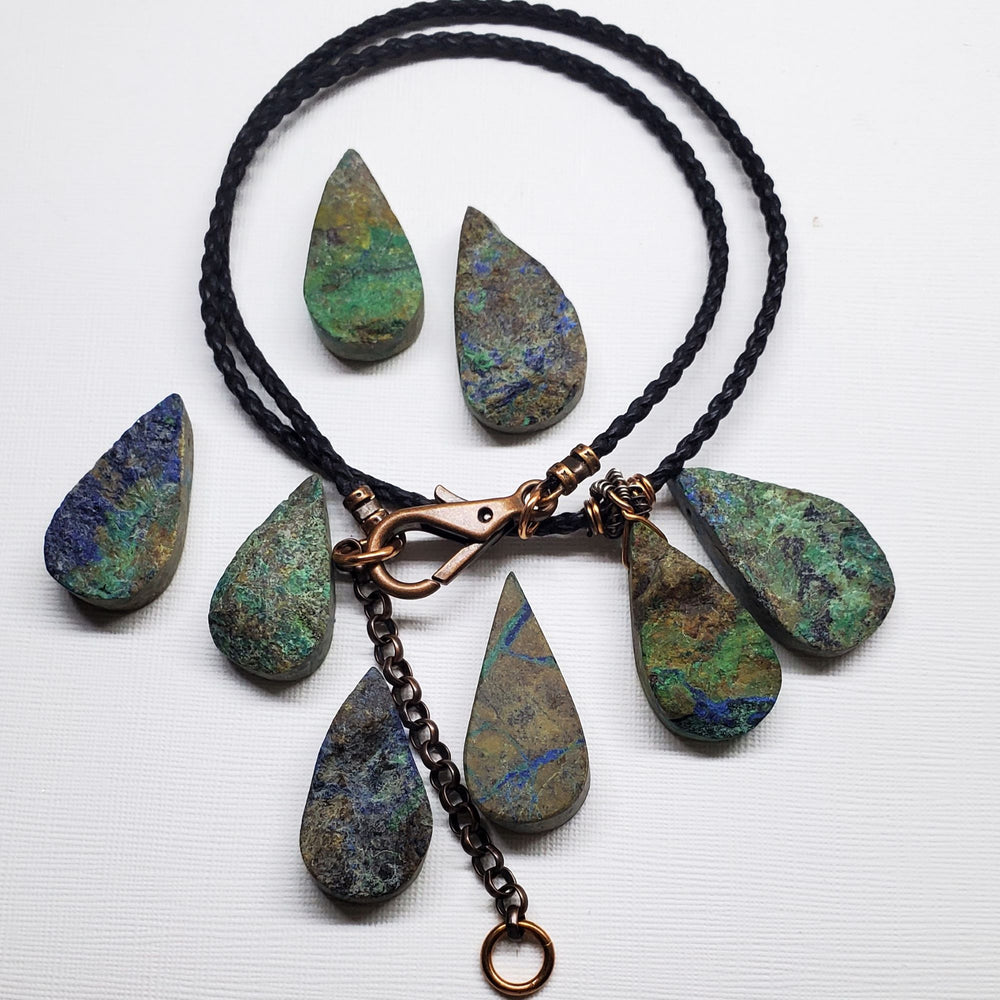 AMD1283 Wire Wrapped Natural Azurite Malachite Drop Vegan Cord Necklace - Necklace - Alexa Martha Designs   9448960622896