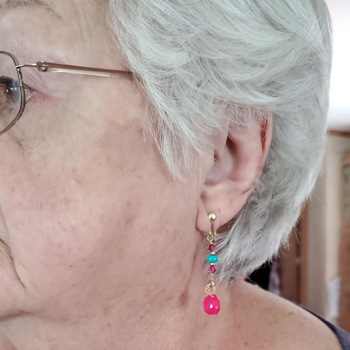 AMD1124 Gold Filled Wire Wrapped Pink And Turquoise Gemstone Earrings - Earrings - Alexa Martha Designs   10809094724