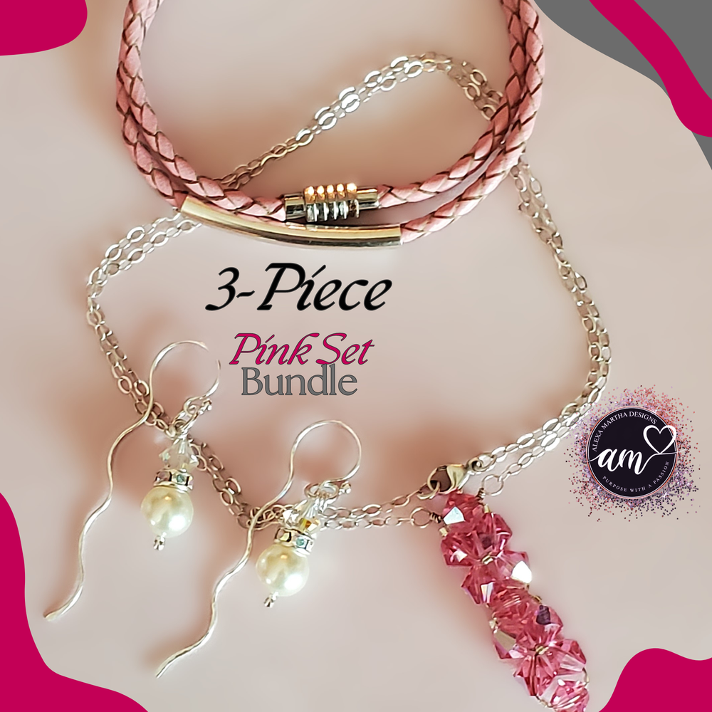 AMD2000 Pink Rock Candy Necklace Bolo Choker Ear Threader Bundle - Bundle - Alexa Martha Designs