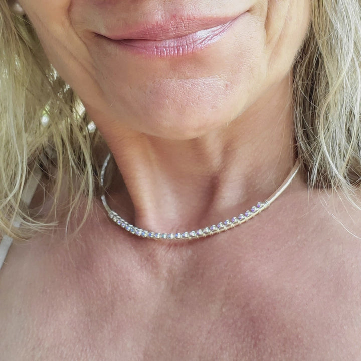 Heavy Gauge 925 Silver Wire Wrapped Swarovski Crystal Choker Necklace