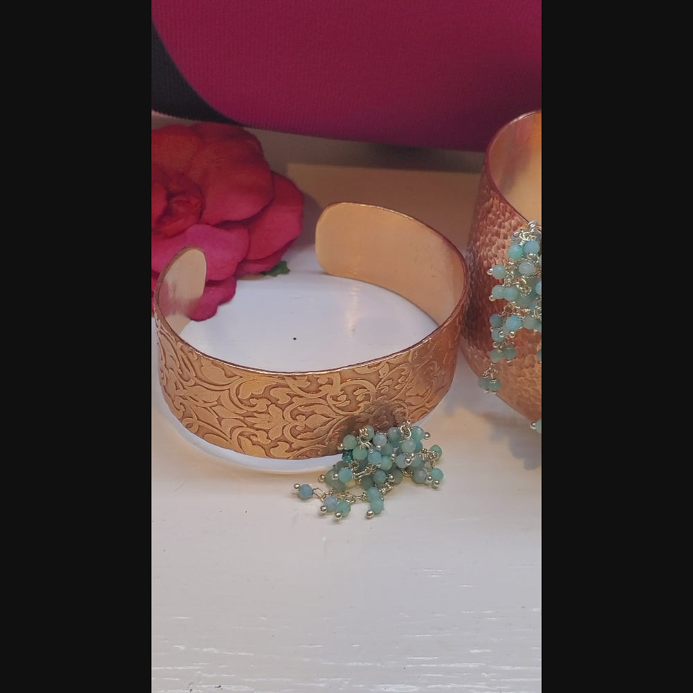 Turquoise Dangle Wide Hammered Copper Cuffs by Alexa Martha Designs