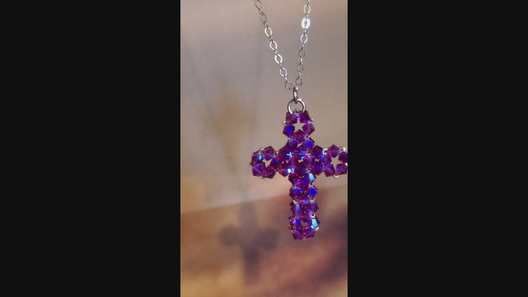Hot Pink Swarovski Crystal Cross Necklace