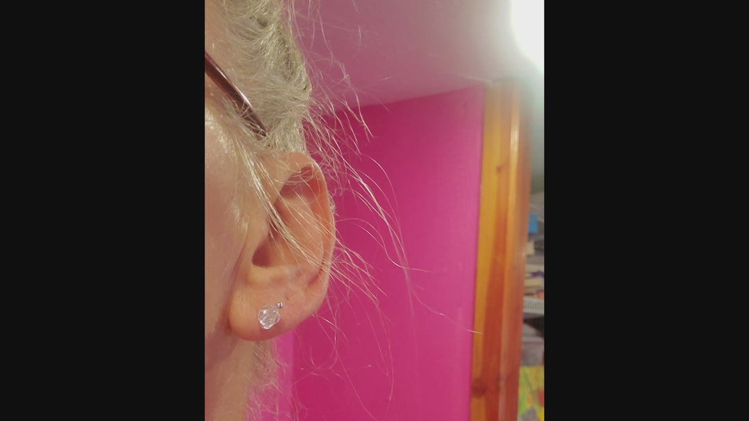 6mm Silver Spiral Crystal Stud Earrings