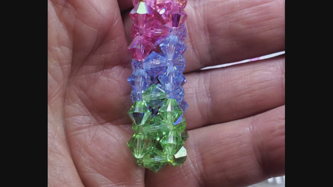 Super Sparkly Crystal Pillar Pendant in Green Blue And Rose with Optional Necklace