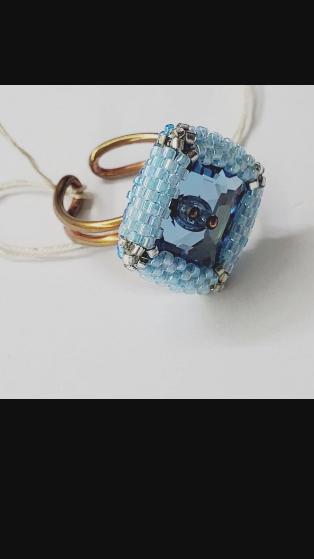 Adjustable Copper Aqua Crystal Bezel Shank Button Ring AS SEEN ON Asia Monet Ray
