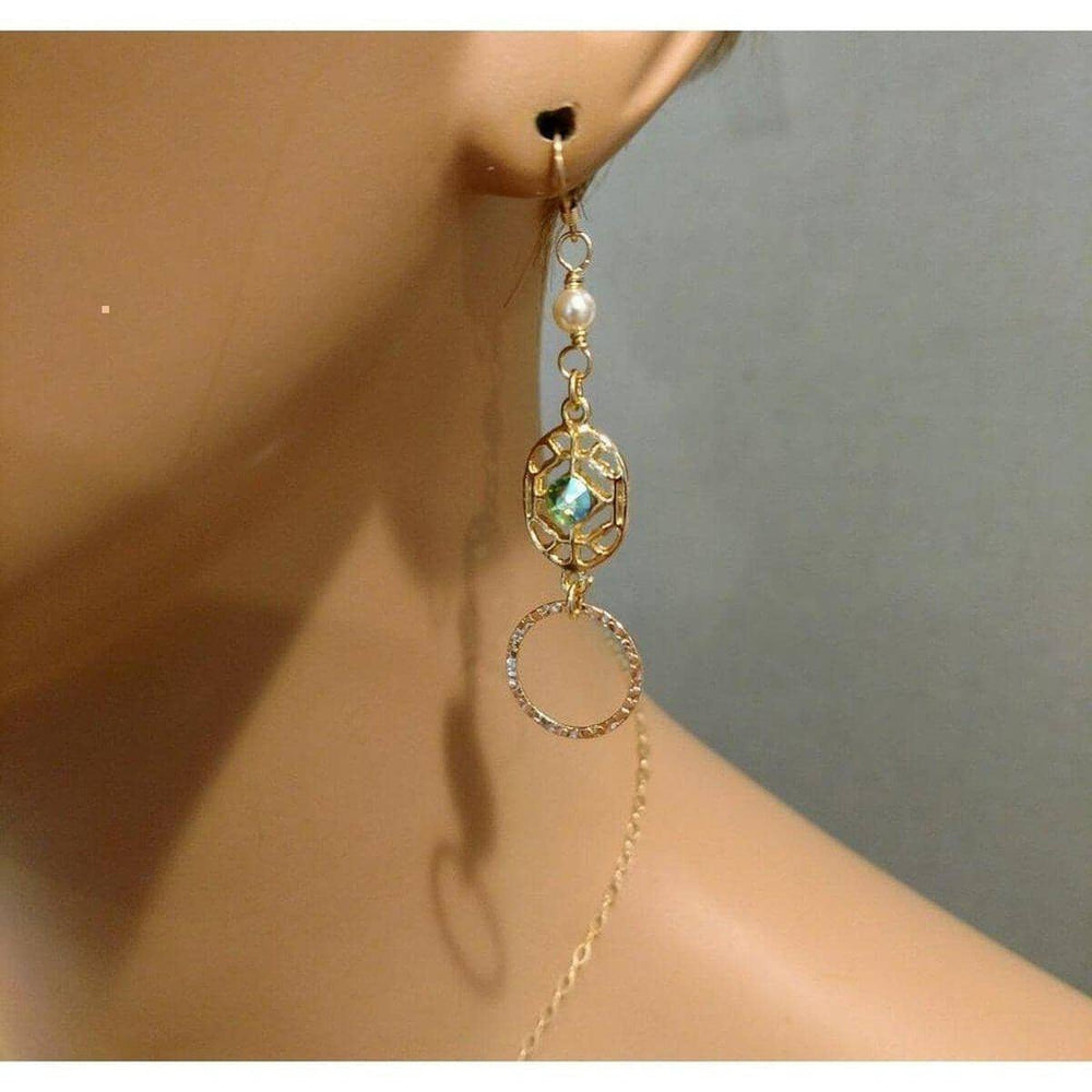 AMD1139 14 KT Gold Filled Green Crystal Hammered Circle Filigree Earrings - Earrings - Alexa Martha Designs   11944860164