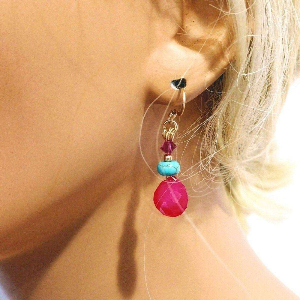 AMD1123 14 KT Gold Filled Wire Wrapped Pink And Turquoise Drop Gemstone Earrings - Earrings - Alexa Martha Designs   10808592708