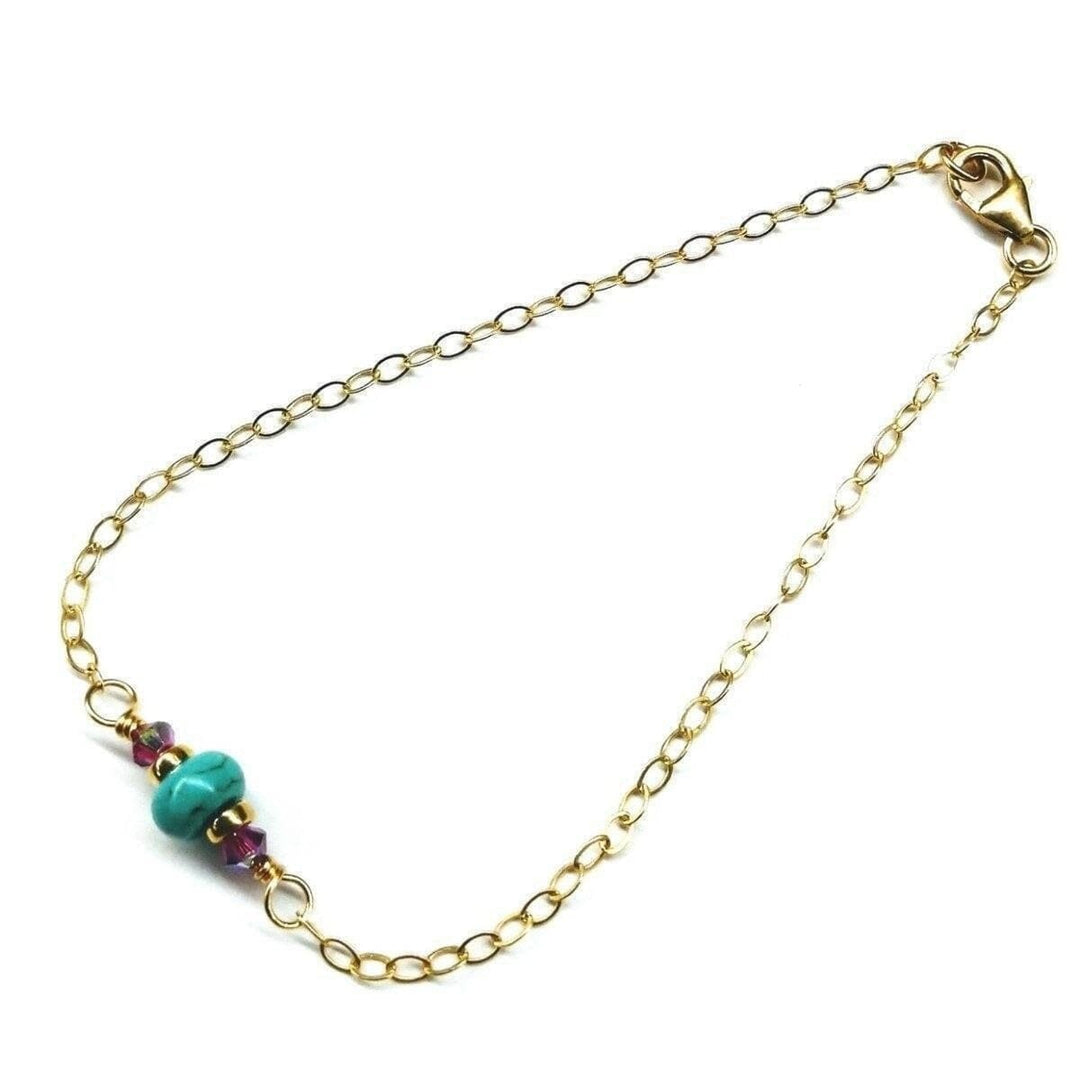 AMD1122 14K Gold Filled Pink and Turquoise Gemstone Dainty Bracelet - Bracelet - Alexa Martha Designs   10807676612