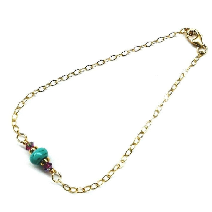 AMD1122 14K Gold Filled Pink and Turquoise Gemstone Dainty Bracelet - Bracelet - Alexa Martha Designs   10807676612