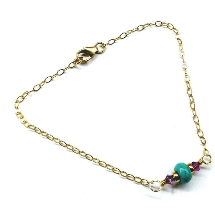 AMD1122 14K Gold Filled Pink and Turquoise Gemstone Dainty Bracelet - Bracelet - Alexa Martha Designs   10807676612