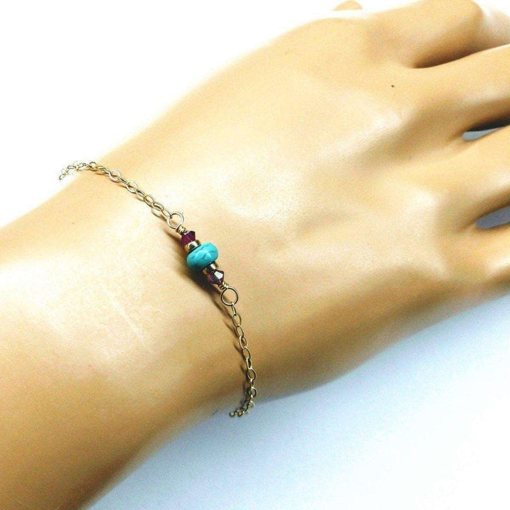 AMD1122 14K Gold Filled Pink and Turquoise Gemstone Dainty Bracelet - Bracelet - Alexa Martha Designs   10807676612