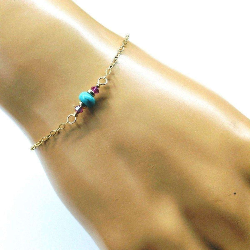 14K Gold Filled Pink and Turquoise Gemstone Dainty Bracelet - Bracelet - Alexa Martha Designs   