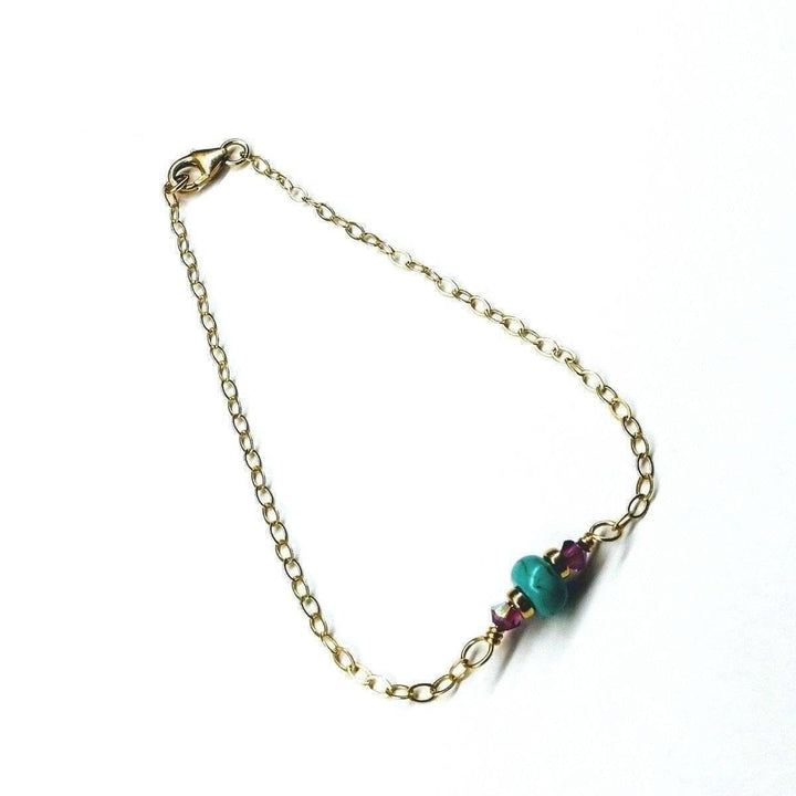AMD1122 14K Gold Filled Pink and Turquoise Gemstone Dainty Bracelet - Bracelet - Alexa Martha Designs   10807676612