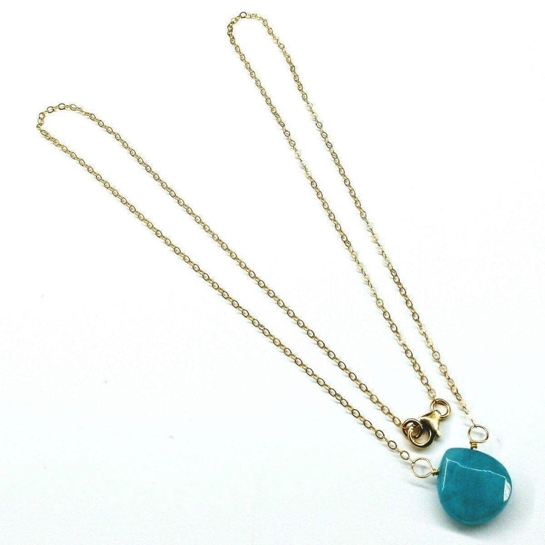 AMD1106 14kt Gold Filled Aqua Jade Wire Wrap Delicate Gemstone Drop Necklace - Necklace - Alexa Martha Designs   9306050820