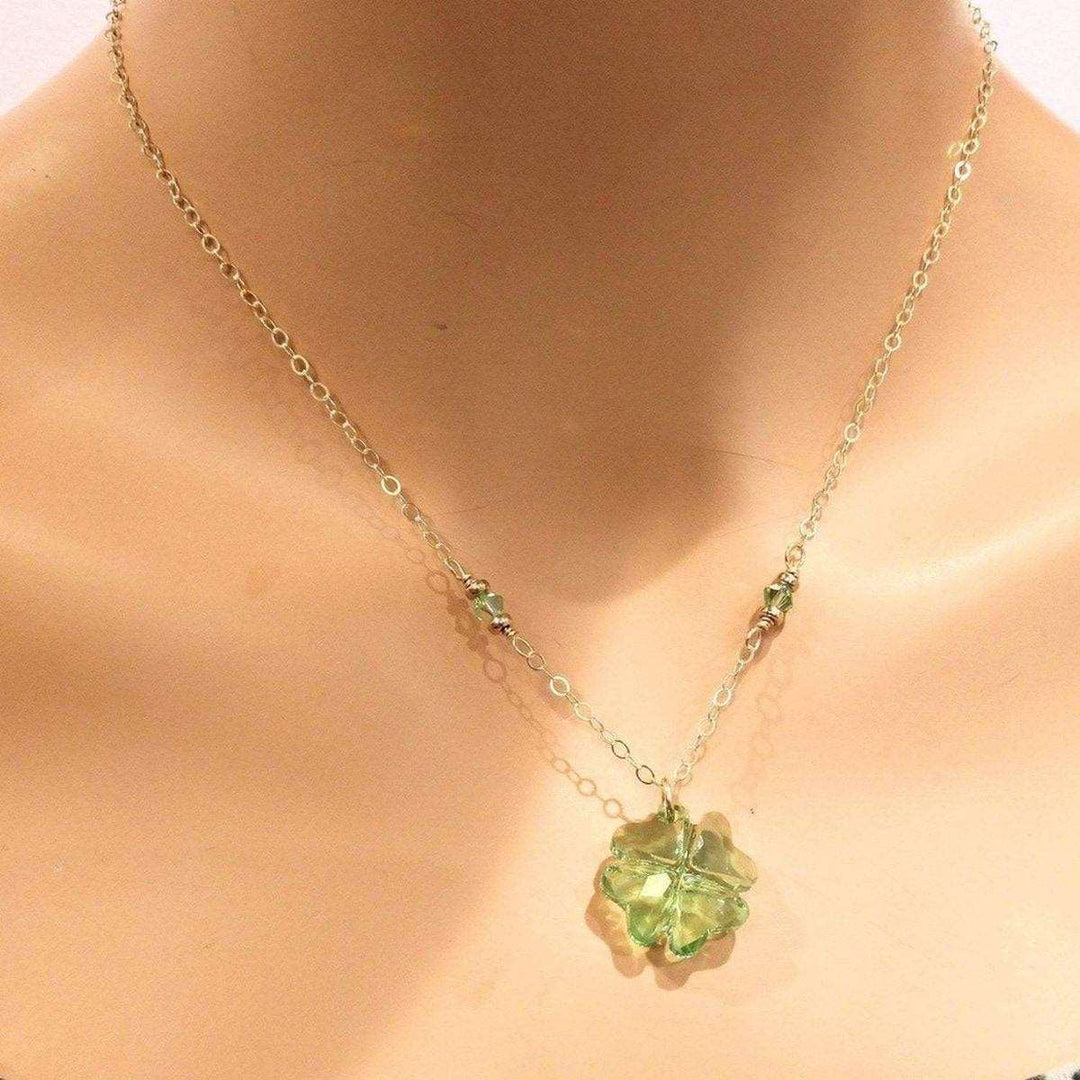 AMD1046 14 K Gold Filled Light Green Crystal Clover Necklace - Necklace - Alexa Martha Designs   1093123080239
