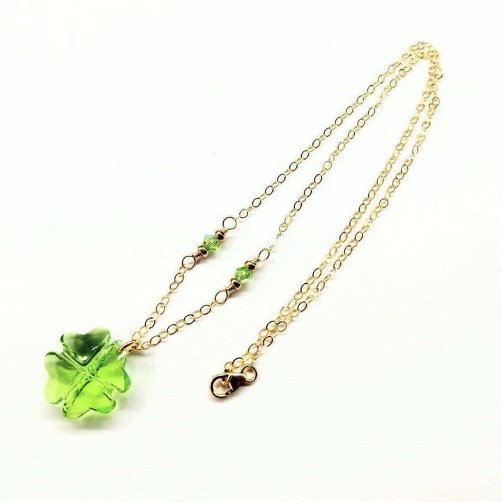 AMD1046 14 K Gold Filled Light Green Crystal Clover Necklace - Necklace - Alexa Martha Designs   1093123080239