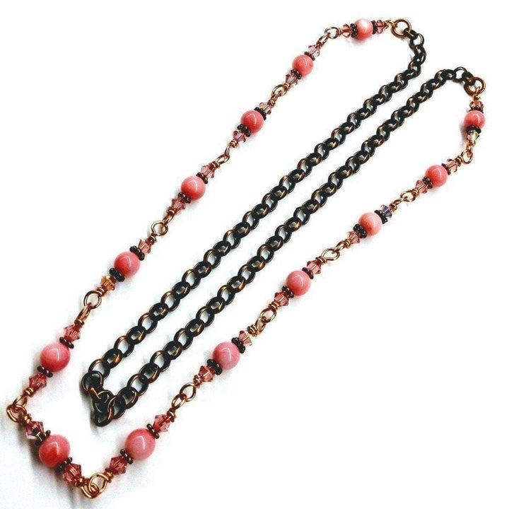 AMD1069 24-Inch Copper Peach Pearl Crystal Wire Wrapped Necklace - Necklace - Alexa Martha Designs   11389236164