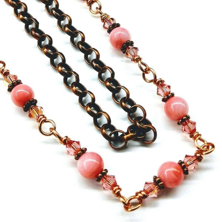 AMD1069 24-Inch Copper Peach Pearl Crystal Wire Wrapped Necklace - Necklace - Alexa Martha Designs   11389236164