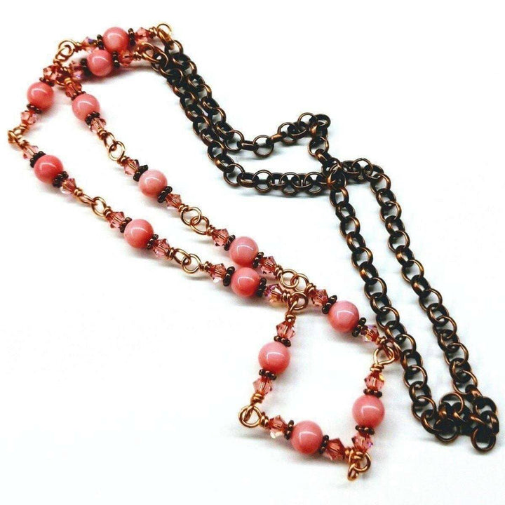 AMD1069 24-Inch Copper Peach Pearl Crystal Wire Wrapped Necklace - Necklace - Alexa Martha Designs   11389236164
