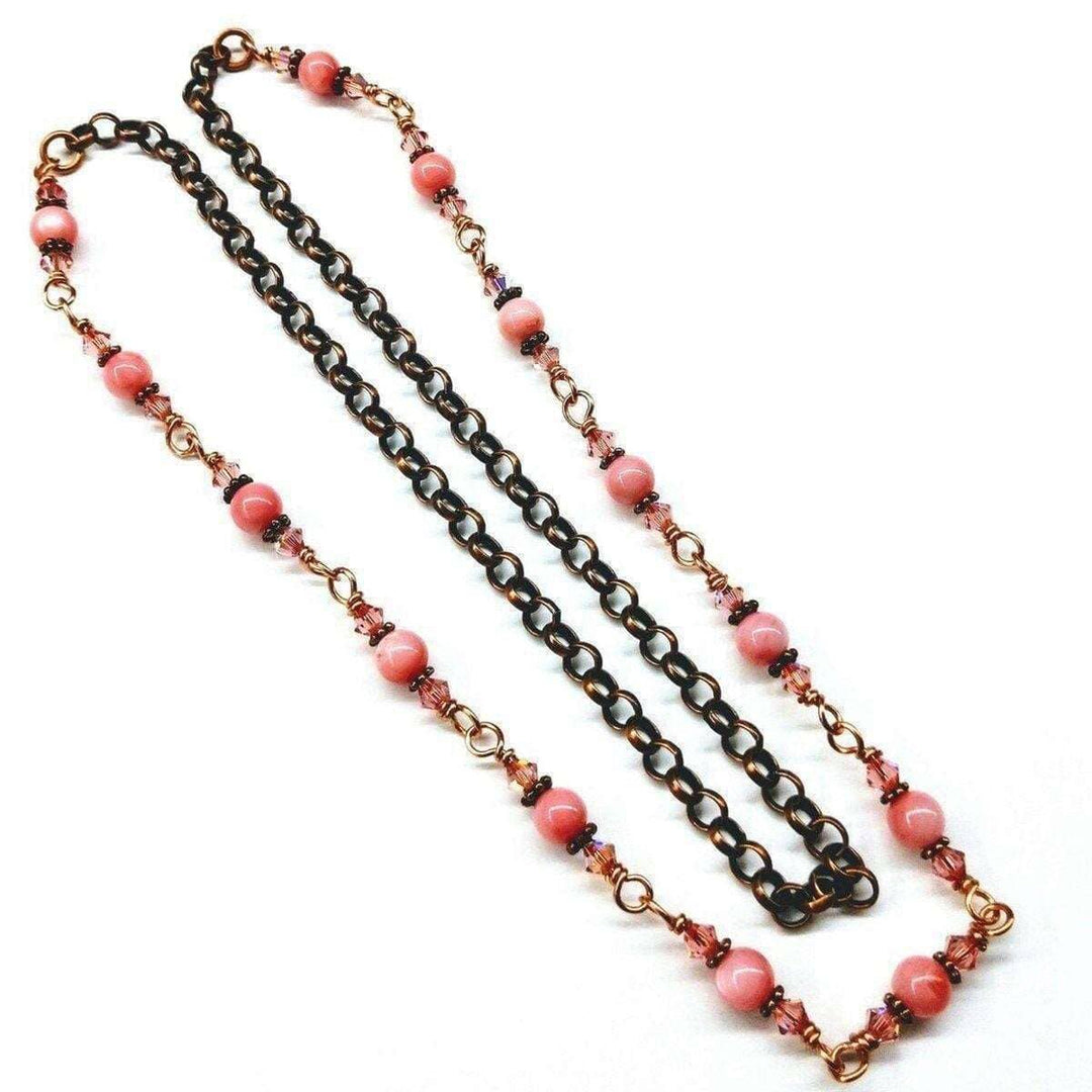 AMD1069 24-Inch Copper Peach Pearl Crystal Wire Wrapped Necklace - Necklace - Alexa Martha Designs   11389236164