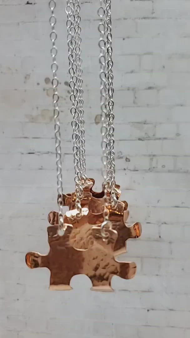 Handmade Copper Puzzle Piece Autism Awareness Necklace