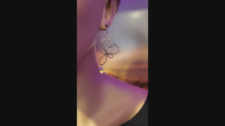 Crystal Drop Copper Heart Earrings