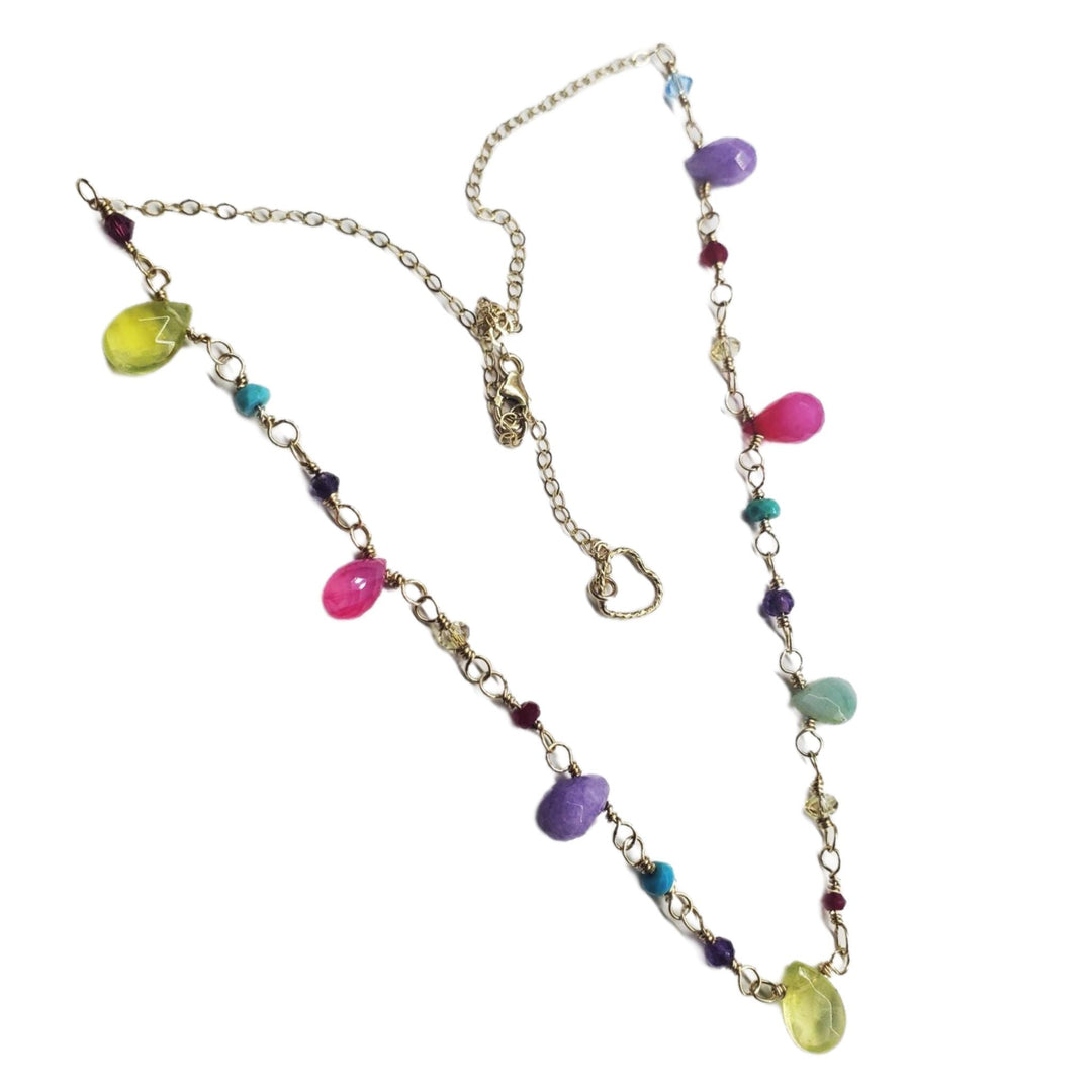 AMD1203 Adjustable 14 K Gold Filled Wire Wrapped Kunterbunt Gemstone Necklace - Necklace - Alexa Martha Designs   8685403734320