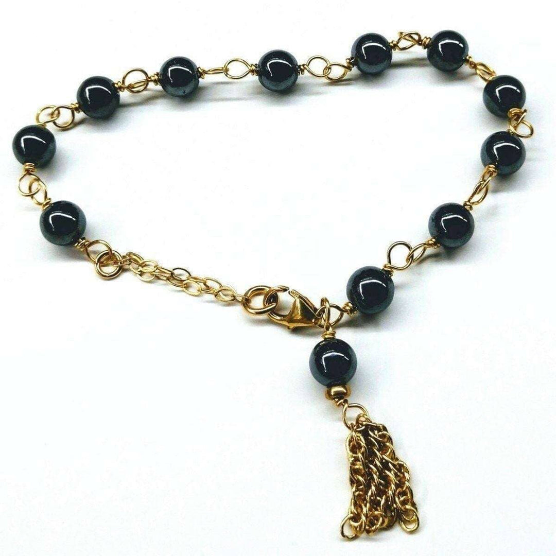AMD1056 Adjustable 14 KT Gold Filled Hematite Gold Chain Tassel Bracelets - Bracelet - Alexa Martha Designs   90507476996