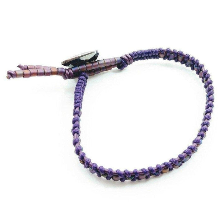 AMD1180 Amethyst Braided Leather Swarovski Crystal Square Button Bracelet - Bracelet - Alexa Martha Designs   976071098415