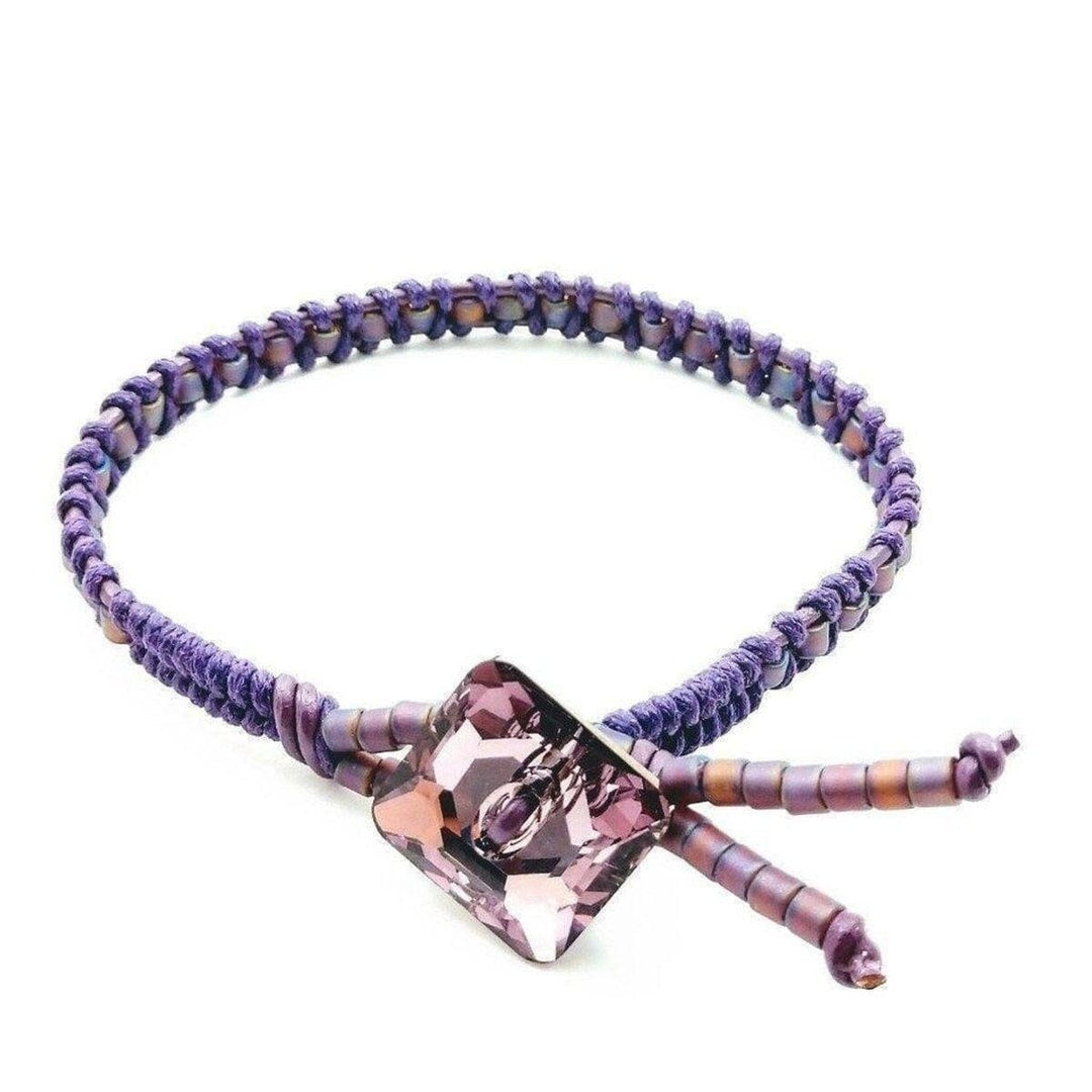 AMD1180 Amethyst Braided Leather Swarovski Crystal Square Button Bracelet - Bracelet - Alexa Martha Designs   976071098415