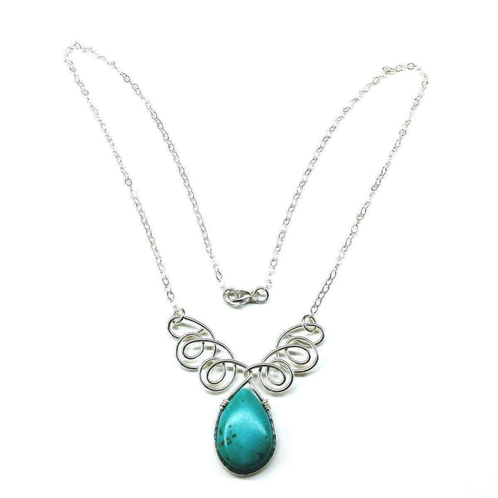 AMD1049 As Seen On TV Turquoise Drop Sterling Silver Wire Wrapped Necklace - Necklace - Alexa Martha Designs   262424428548