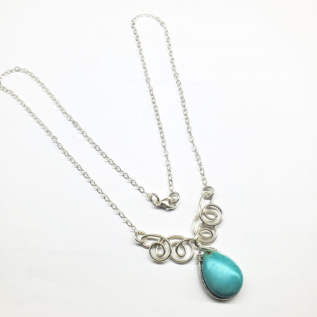 AMD1049 As Seen On TV Turquoise Drop Sterling Silver Wire Wrapped Necklace - Necklace - Alexa Martha Designs   262424428548