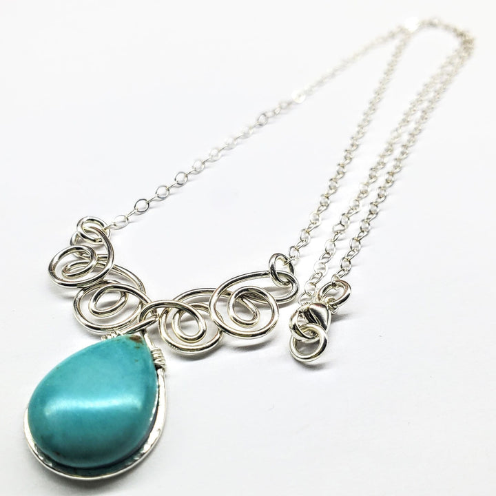 AMD1049 As Seen On TV Turquoise Drop Sterling Silver Wire Wrapped Necklace - Necklace - Alexa Martha Designs   262424428548