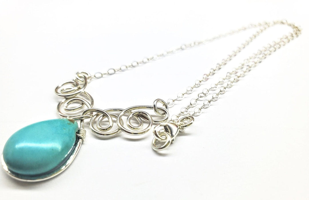 AMD1049 As Seen On TV Turquoise Drop Sterling Silver Wire Wrapped Necklace - Necklace - Alexa Martha Designs   262424428548