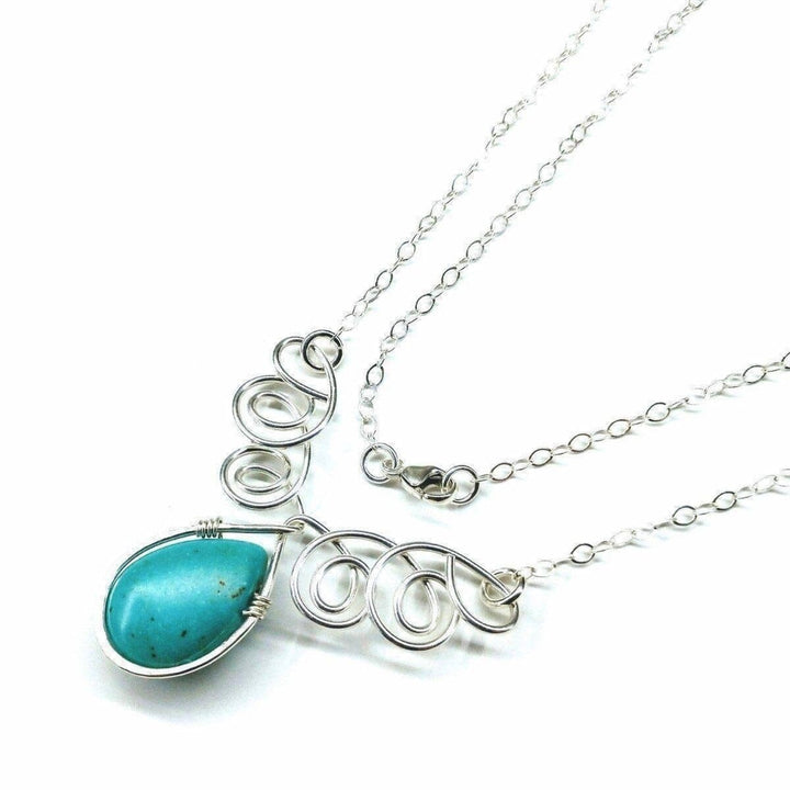 AMD1049 As Seen On TV Turquoise Drop Sterling Silver Wire Wrapped Necklace - Necklace - Alexa Martha Designs   262424428548