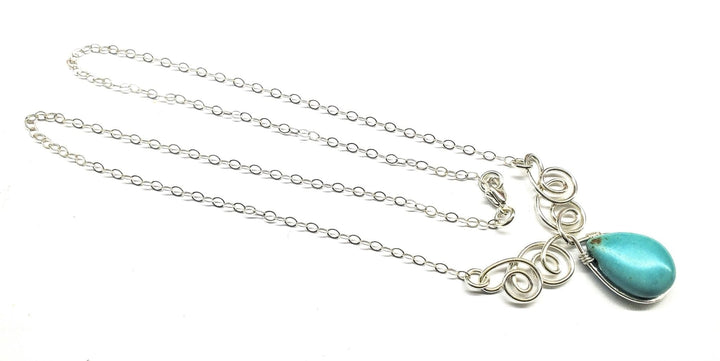 AMD1049 As Seen On TV Turquoise Drop Sterling Silver Wire Wrapped Necklace - Necklace - Alexa Martha Designs   262424428548