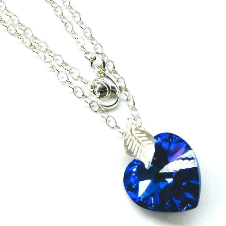 AMD1009 Blue Azure Crystal Heart Silver Leaf Necklace - Necklace - Alexa Martha Designs   937620144175