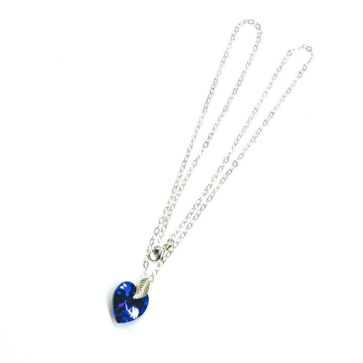 AMD1009 Blue Azure Crystal Heart Silver Leaf Necklace - Necklace - Alexa Martha Designs   937620144175