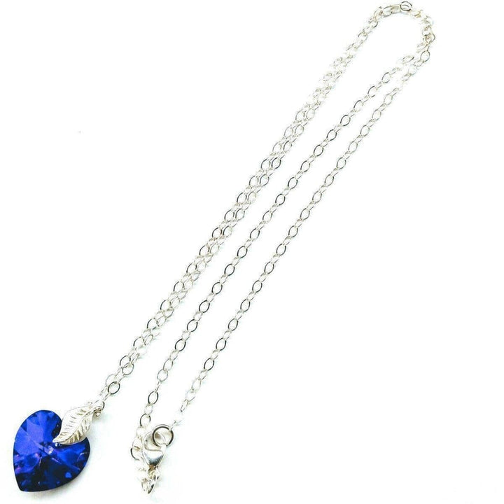 AMD1009 Blue Azure Crystal Heart Silver Leaf Necklace - Necklace - Alexa Martha Designs   937620144175