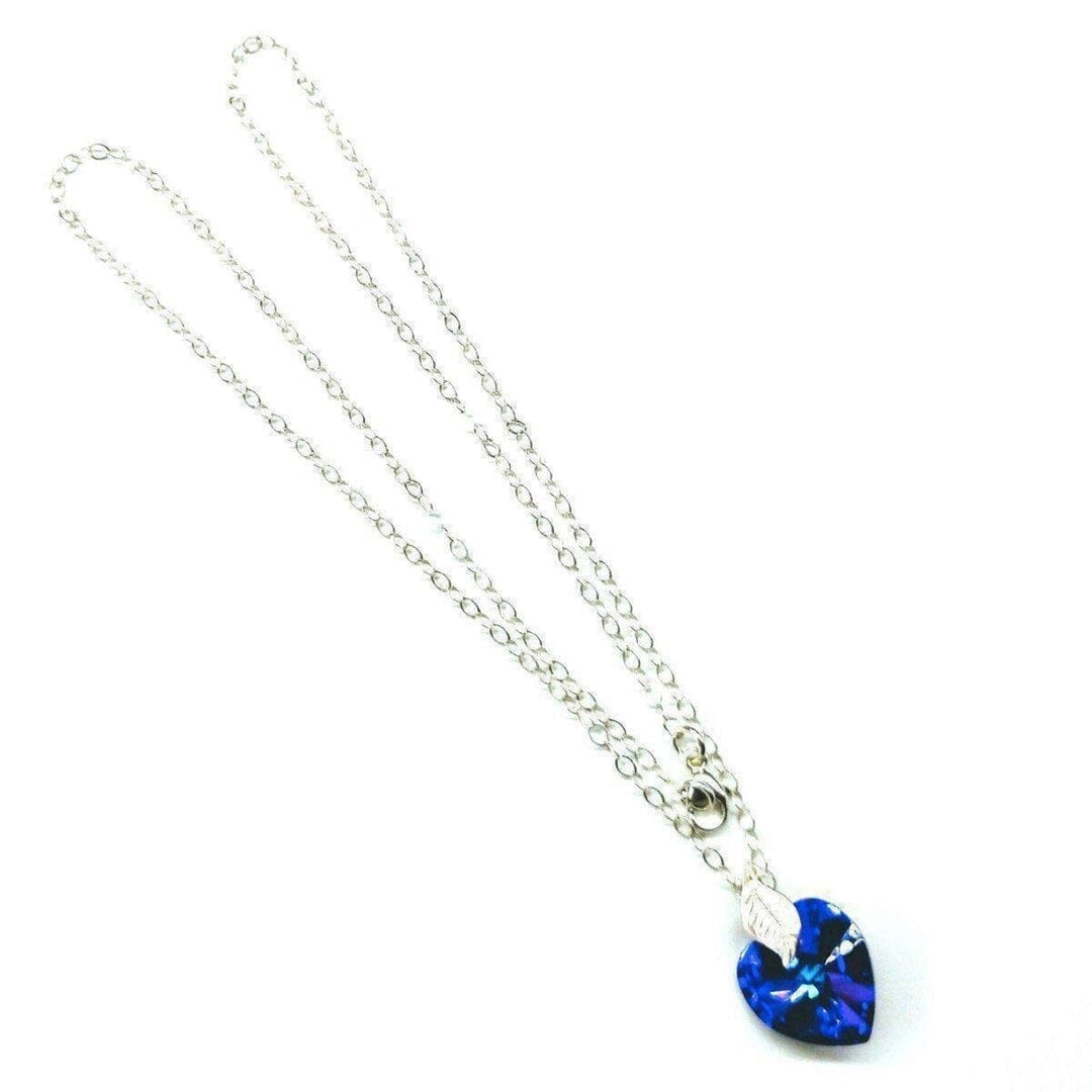 AMD1009 Blue Azure Crystal Heart Silver Leaf Necklace - Necklace - Alexa Martha Designs   937620144175
