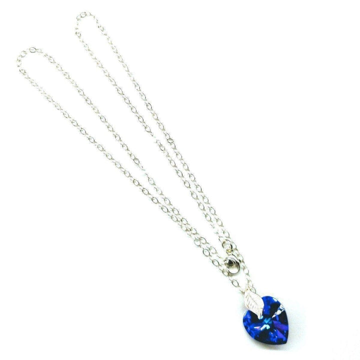 AMD1009 Blue Azure Crystal Heart Silver Leaf Necklace - Necklace - Alexa Martha Designs   937620144175