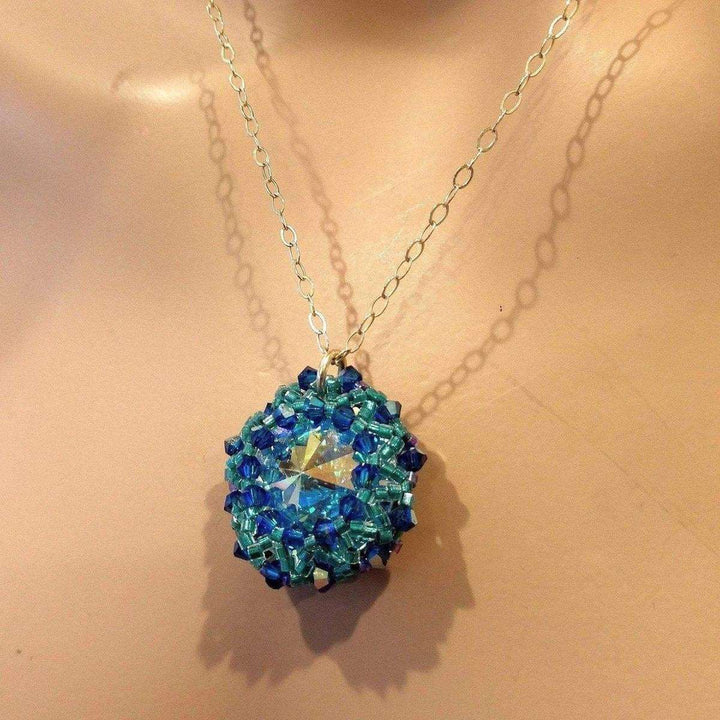AMD1092 Blue Green Beaded Super Sparkly Rivoli Crystal Necklace - Necklace - Alexa Martha Designs   1191740014639