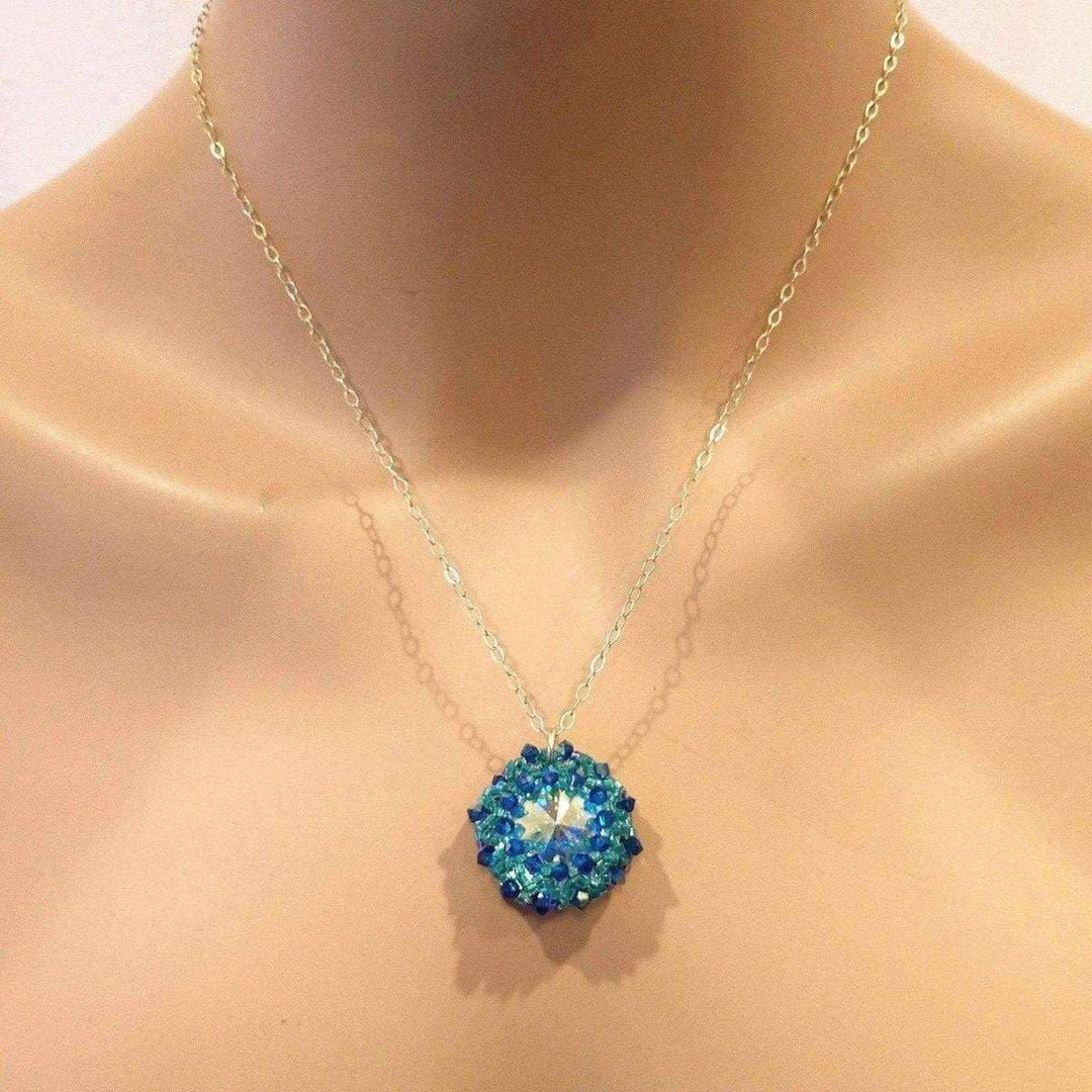 AMD1092 Blue Green Beaded Super Sparkly Rivoli Crystal Necklace - Necklace - Alexa Martha Designs   1191740014639