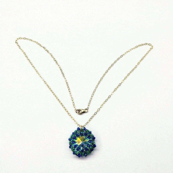 AMD1092 Blue Green Beaded Super Sparkly Rivoli Crystal Necklace - Necklace - Alexa Martha Designs   1191740014639