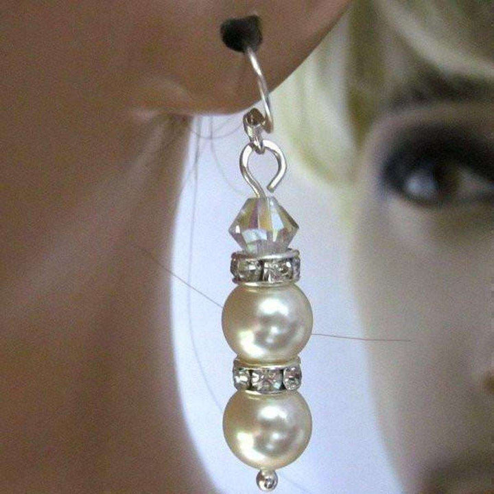 AMD1165 Bridal Sterling Silver Stacked Crystal and Pearl Earrings - Earrings - Alexa Martha Designs   6229649796