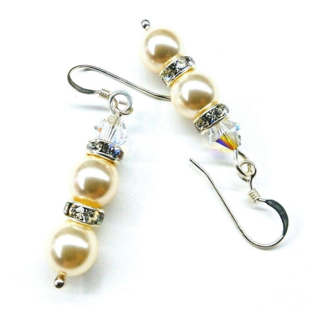 AMD1165 Bridal Sterling Silver Stacked Crystal and Pearl Earrings - Earrings - Alexa Martha Designs   6229649796