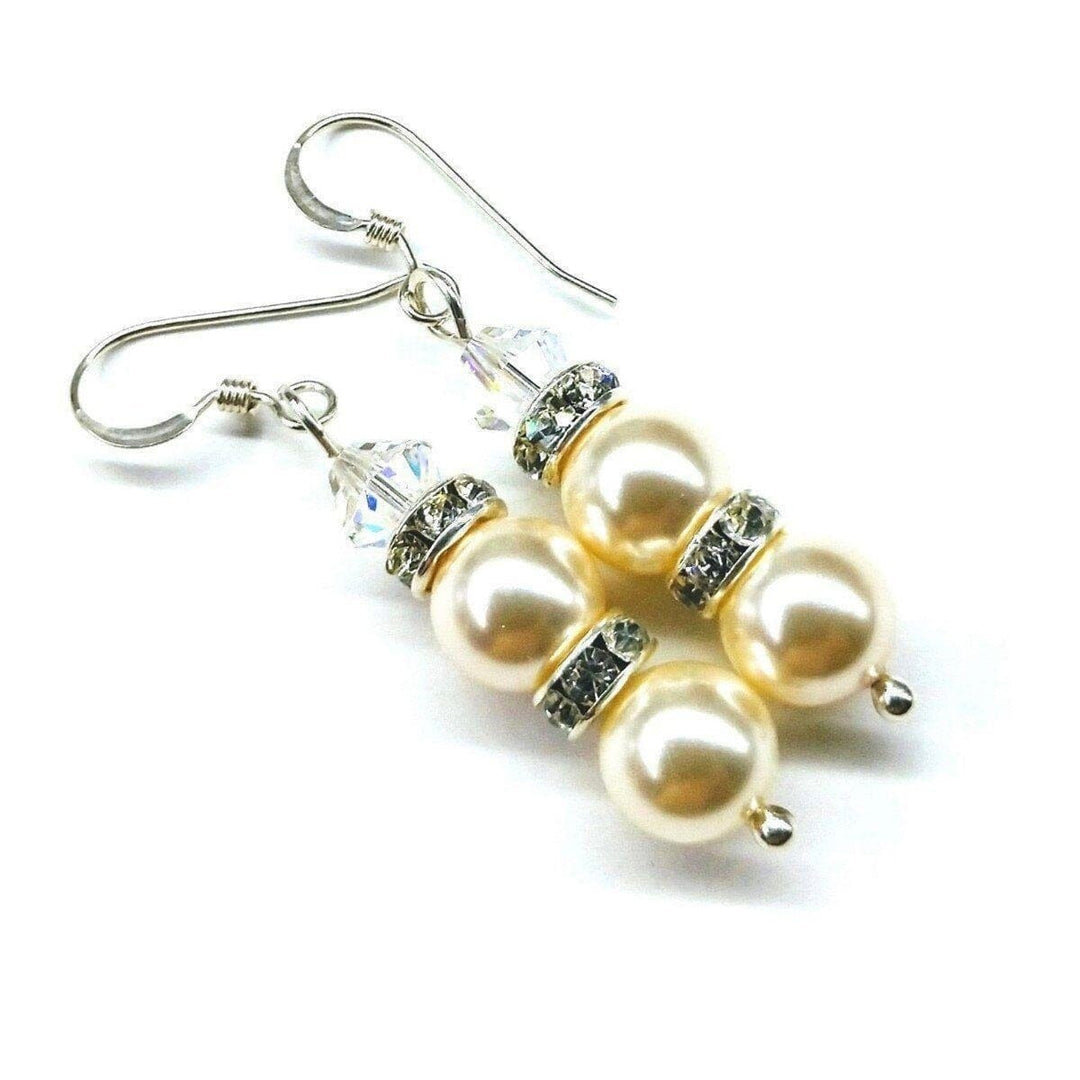 AMD1165 Bridal Sterling Silver Stacked Crystal and Pearl Earrings - Earrings - Alexa Martha Designs   6229649796