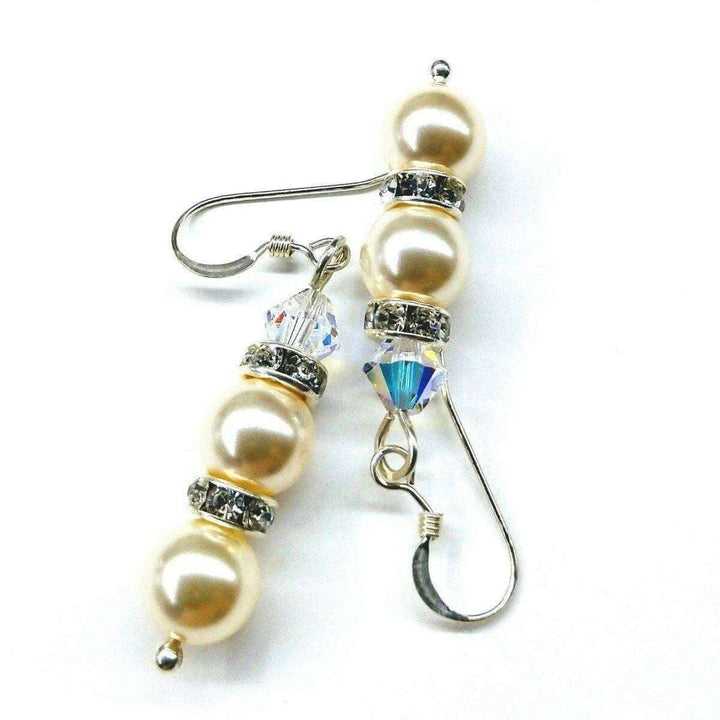 AMD1165 Bridal Sterling Silver Stacked Crystal and Pearl Earrings - Earrings - Alexa Martha Designs   6229649796