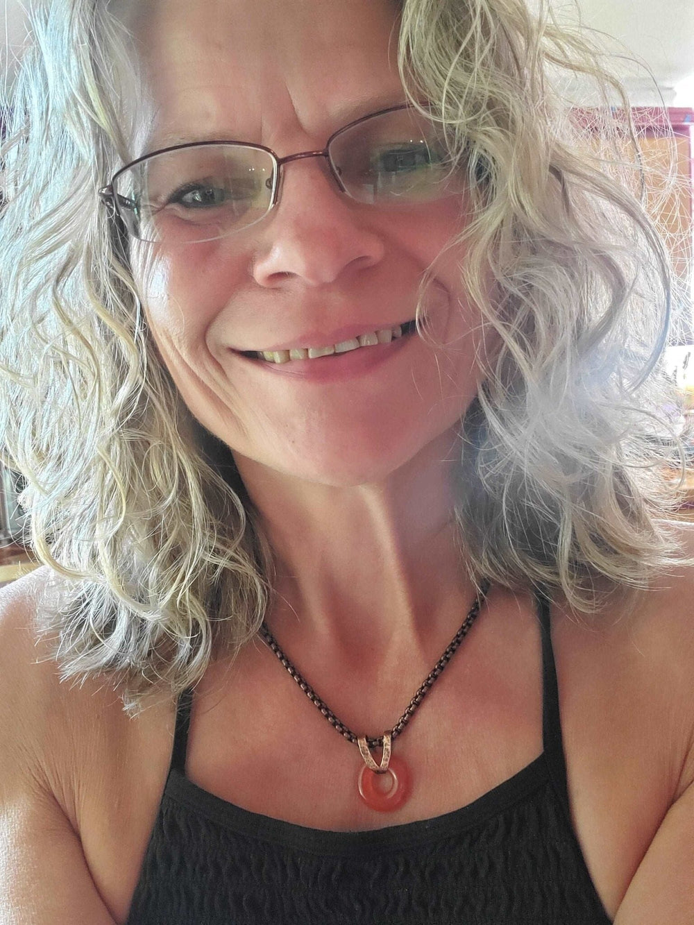 AMD1198 Carnelian Gemstone Donut Copper Chain Necklace - Necklace - Alexa Martha Designs   1029499781167